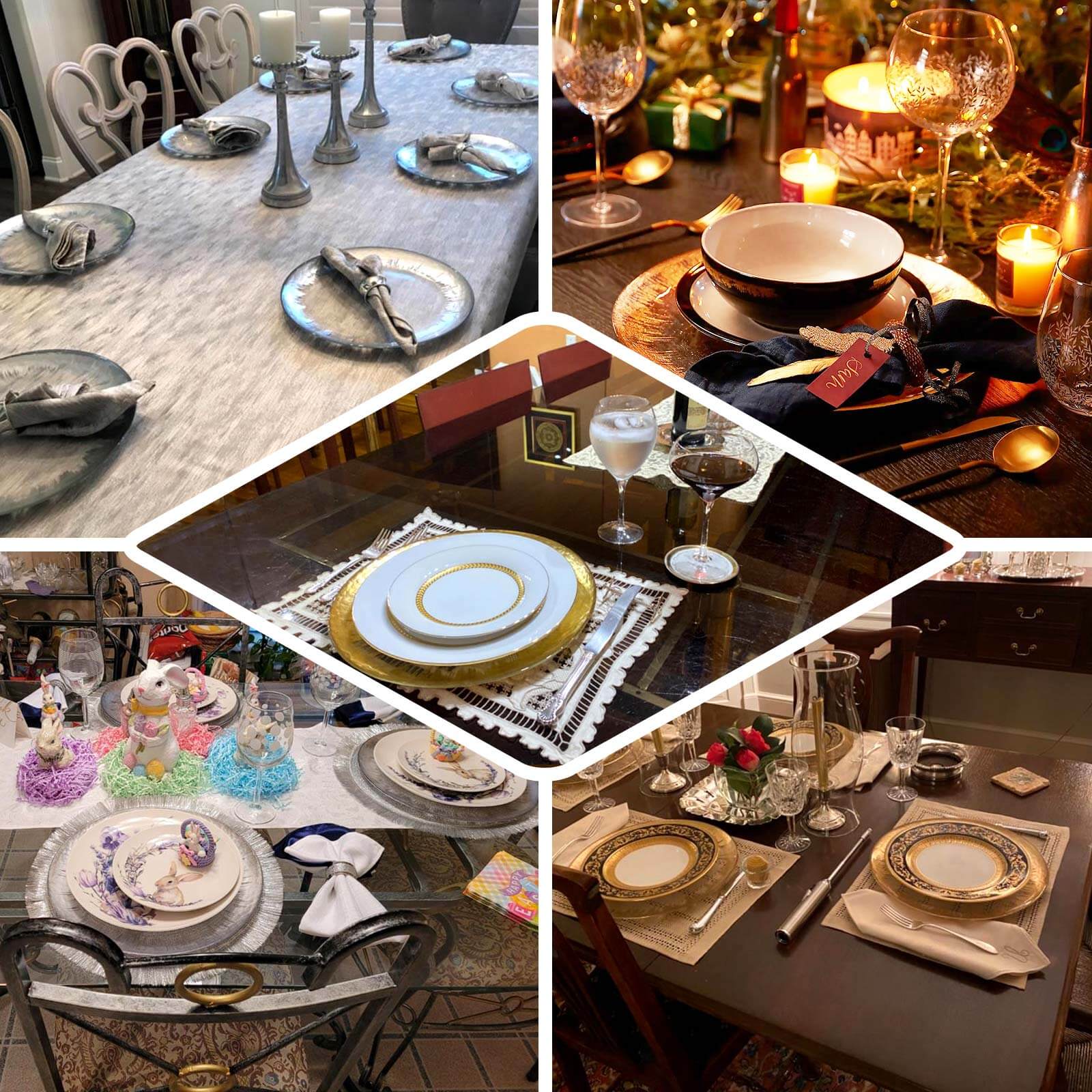 8-Pack Glass Charger Plates 13" Clear with Gold Spray Rim, Round Metallic Gold Dinner Charger Tableware - Image 5